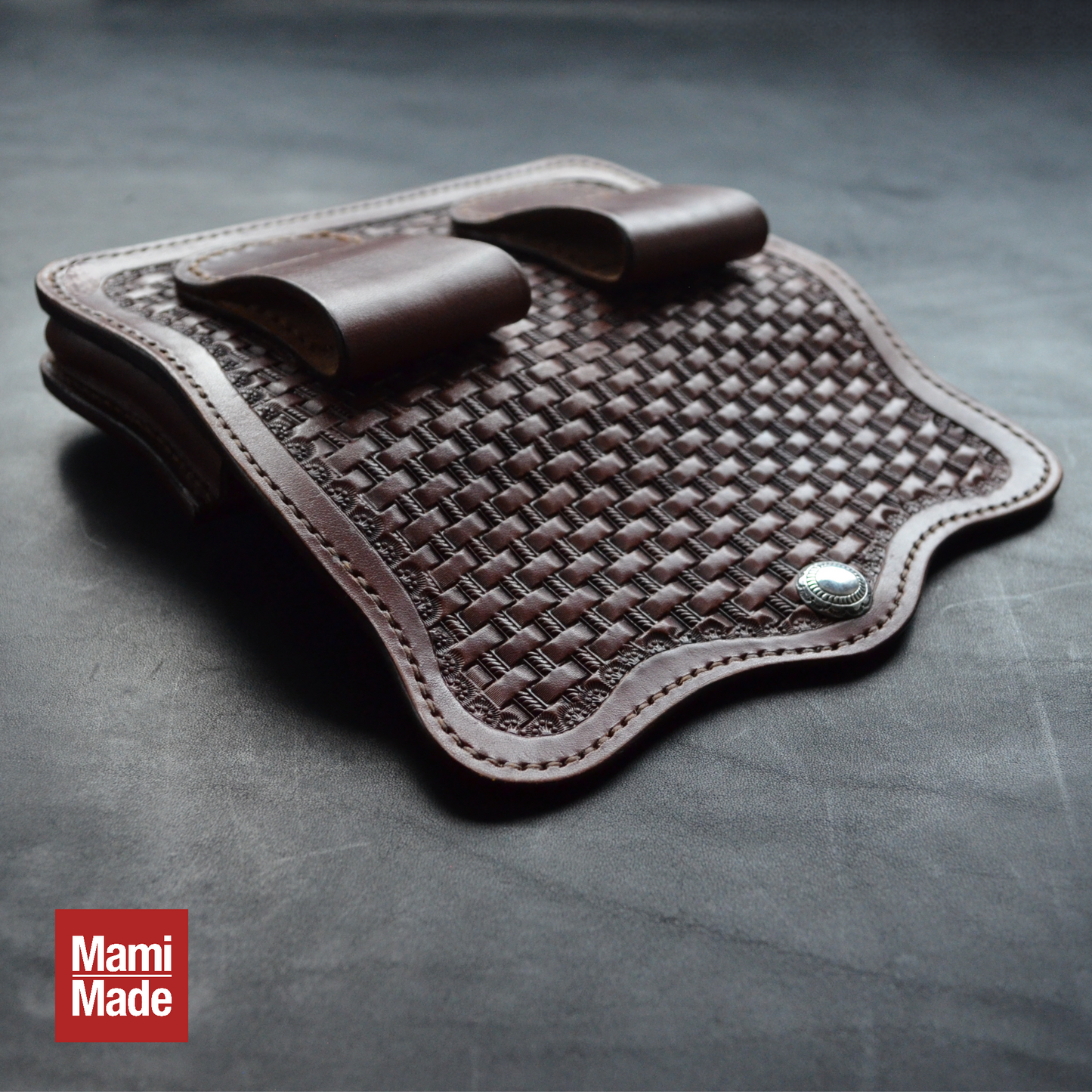 レザー スマホホルダー|牛革|バスケットスタンプ|MamiMade|革製スマホケース|S/M/L オーダーメイド対応