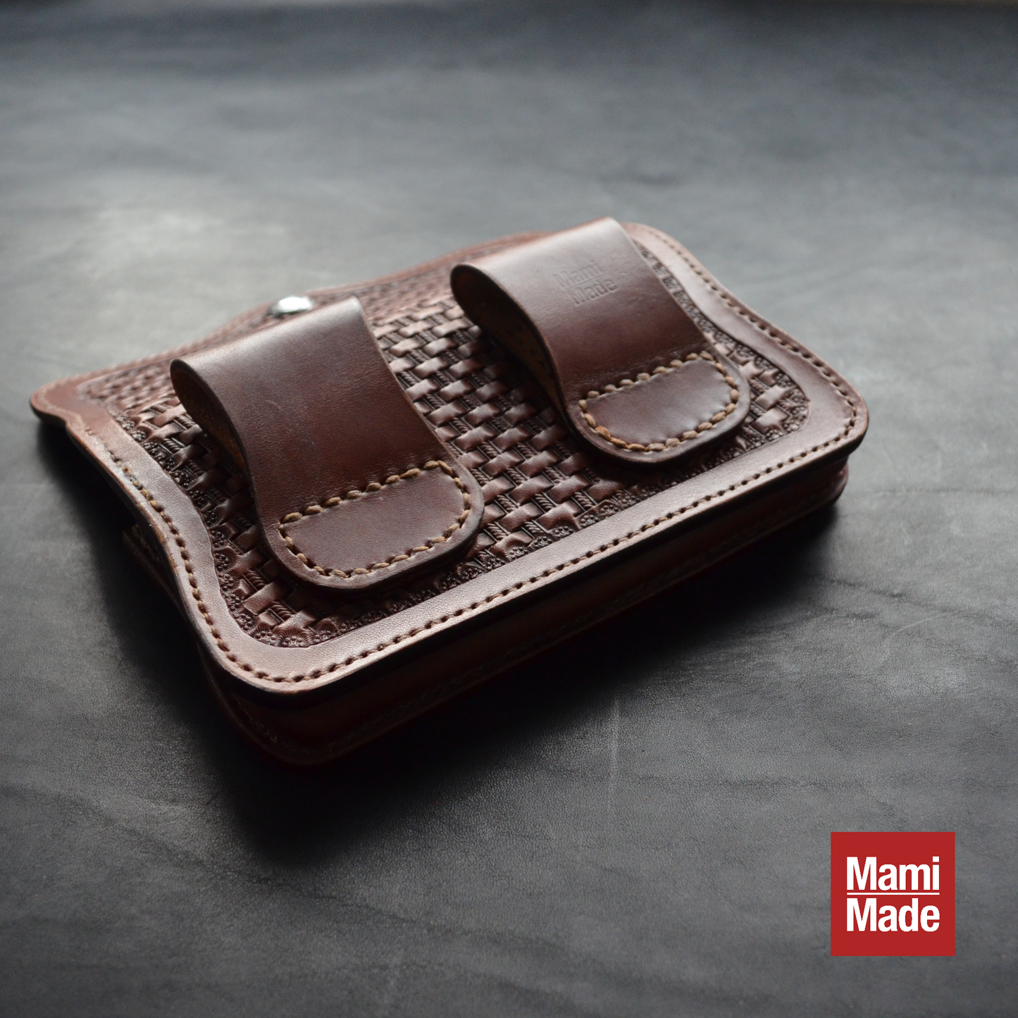 レザー スマホホルダー|牛革|バスケットスタンプ|MamiMade|革製スマホケース|S/M/L オーダーメイド対応