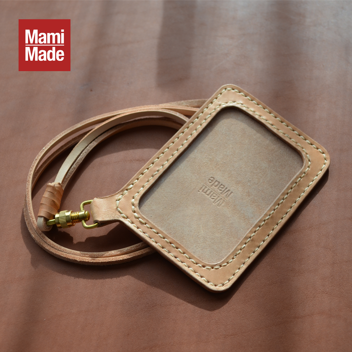 本革パスケース/IDカードホルダー|ヌメ革×真鍮金具ストラップ付き