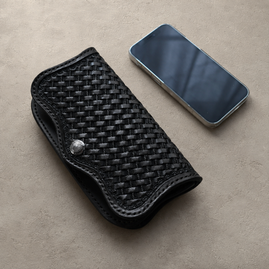 レザー スマホホルダー｜牛革｜バスケットスタンプ｜MamiMade｜革製スマホケース｜S/M/L オーダーメイド対応