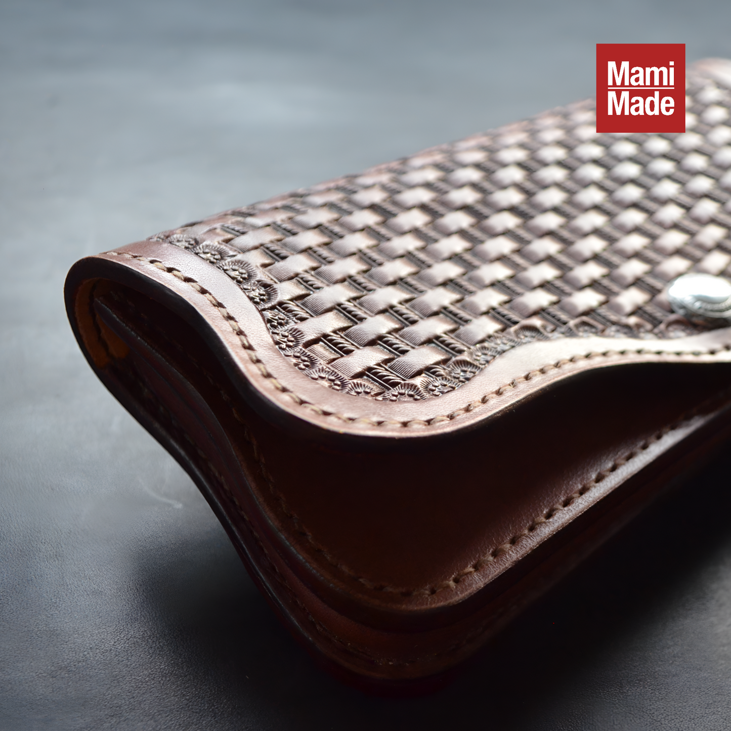 レザー スマホホルダー｜牛革｜バスケットスタンプ｜MamiMade｜革製スマホケース｜S/M/L オーダーメイド対応