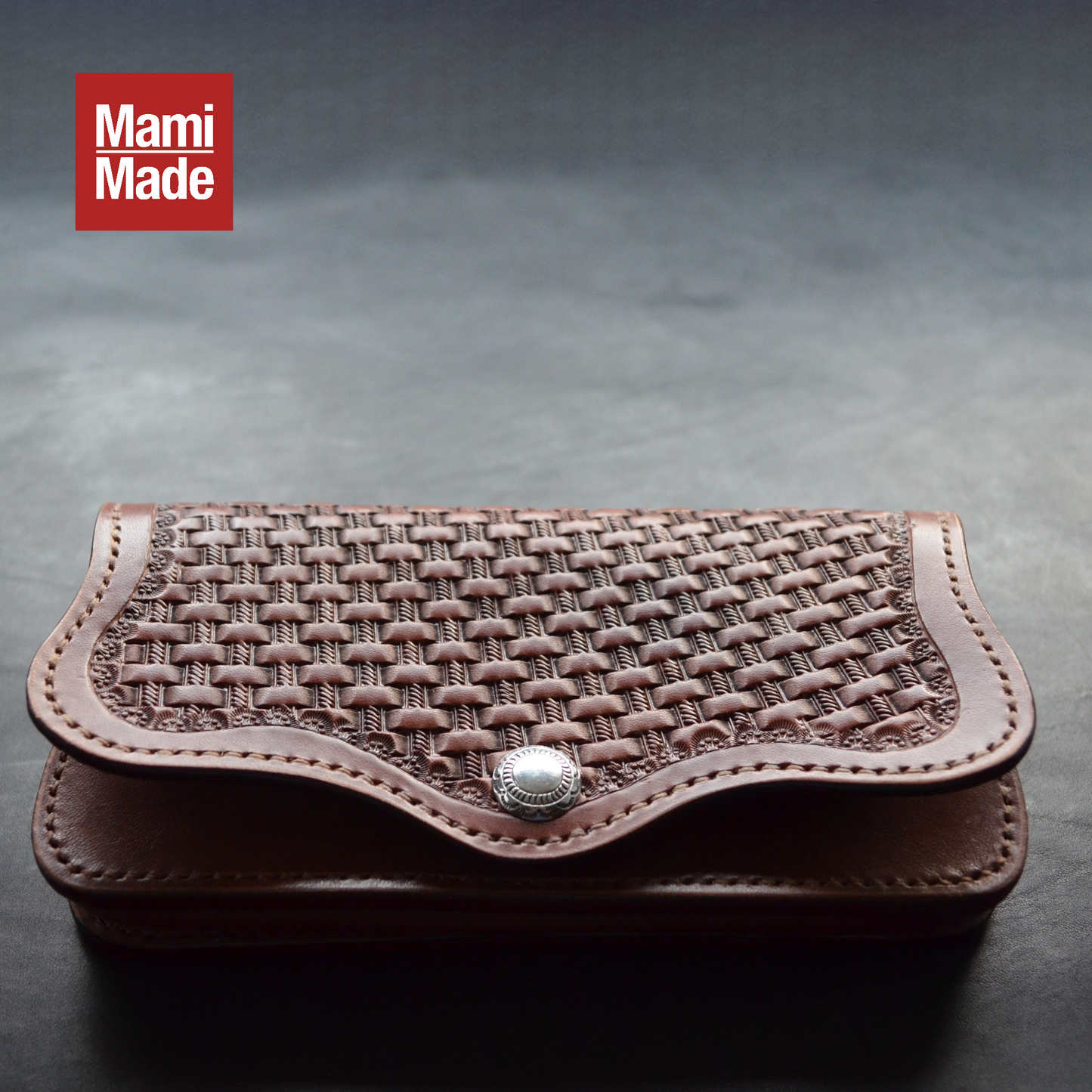 レザー スマホホルダー｜牛革｜バスケットスタンプ｜MamiMade｜革製スマホケース｜S/M/L オーダーメイド対応